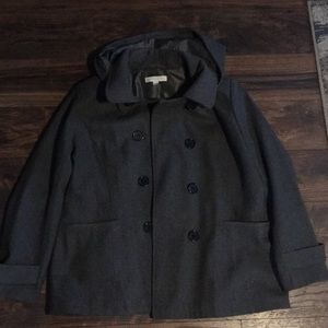 Gray Hooded Wool Pea Coat